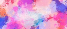Abstract Colorful Pastel With Gradient Multicolor Toned Textured. Splash Acrylic Colorful Background. Banner For Wallpaper, Painted Illustration. Orange Blue Red Paint Watercolor Abstract Background