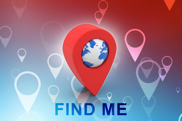 Fototapete - 3d rendering Red map pointer
