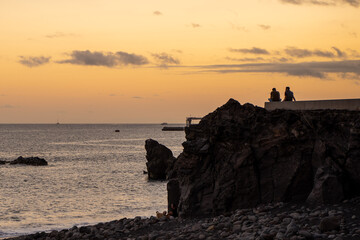 Beautiful scene of a sunset on the beach Por do sol na Praia de Formosa, Madeira