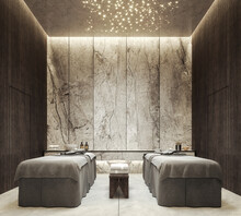 Modern Luxury Massage Room Interior With Two Beds And Star Ceiling Light 3D Rendering, 3D Illustration