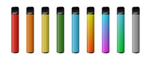 Vector Illustration Of Electronic Cigarette, Different Colours Of A Vape Mods