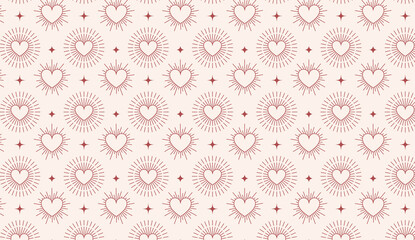 Minimalist Bohemian Valentine's day background, pattern. Geometric line art style hearts design template, geometric abstract design elements for decoration