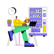 Snacking non-stop abstract concept vector illustration. Mindless snacking, junk food, non-stop eating while working, reduce cholesterol use, diet and nutrition, addictive habit abstract metaphor.