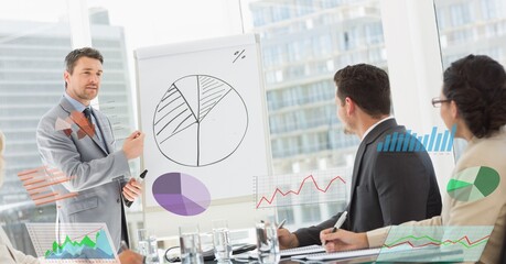 Sticker - Composite image of business data processing against businessman giving a presentation