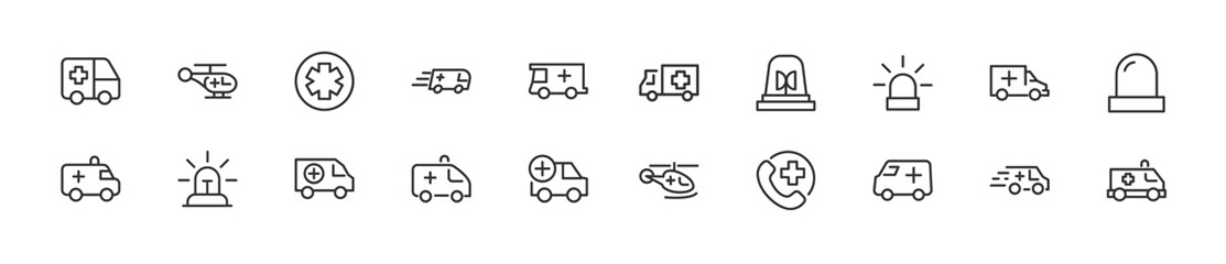 Poster - Set of simple ambulance line icons.