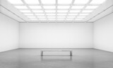 Fototapeta  - 3D rendering illustration of blank walls white cube gallery room with bench for art show mockups.