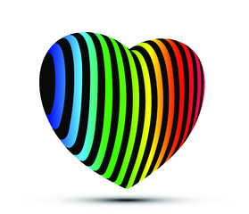 Wall Mural - Abstract colorful striped vector illustration of a 3D heart love symbol isolated on white background.