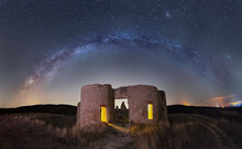 Medieval Castle Under Stars Sky With Milky Way Arch