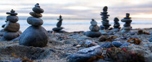Closeup Shot Of Stacked Rocks On A Beach