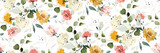 Fototapeta Miasta - botanical floral seamless pattern with roses, herbs and leaves. Background with flowers