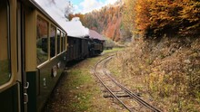 View Of The Moving Steam Train Mocanita From Inside It, Yellowed Forest, Romania