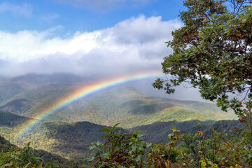 Poster - Breathtaking scene of a rainbow over a landscape during the day