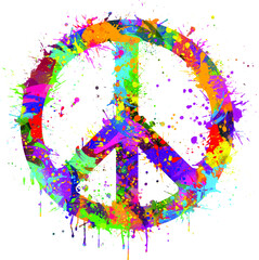 Peace sign on rainbow watercolor colorful splash background, Peace Hippie Symbol over, Vector illustration for t-shirt print