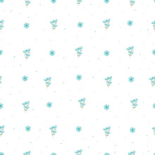 Cute Simple Floral Pattern In The Small Blue Flower. Seamless Vector Texture. Printing With Small Blue Flowers. Spring Flowers, Summer Flowers.