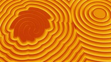 Abstract Orange And Yellow Ripples. Design. Hypnotic Effect Of Radial Shaped Waves Narrowing Down With Two Blinking Figures.