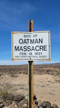 Vertical Shot Of The Oatman Massacre Site Signpost In Yuma, Arizona
