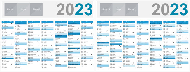 Wall Mural - Calendrier français 2023 14 mois au format 320 x 420 mm recto verso entièrement modifiable via calques