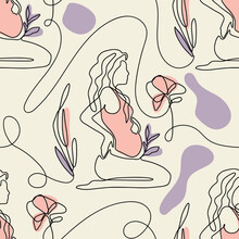 Pregnant Woman Seamless Pattern. Mother Pregnancy Modern Vector Background