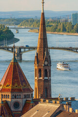 Poster - View from Castle Hill of the Margaret Bridge crossing the Danube River, Buda side, Central Budapest, Capital of Hungary, Europe