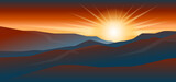Fototapeta Na ścianę - Sunrise background. Mountains silhouette with sunset light. Vector illustration