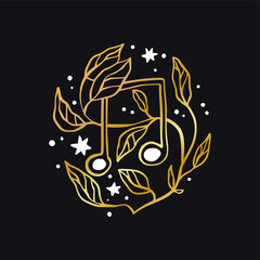 Wall Mural - vector music note boho celestial icon - star and moon gold logo