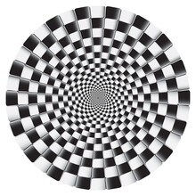 Checkered Spiral Board. Abstract 3d Black And White Optical Illusion. Pattern Or Background With Wavy Distortion Effect