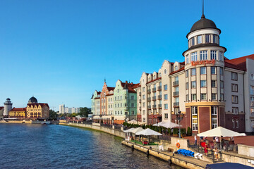 Sticker - Hotel Kaiserhof and the Fishing Village on the banks of the river Pregel, Kaliningrad, Russia