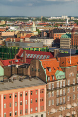 Poster - Sweden, Scania, Malmo, Inre Hamnen inner harbor, elevated skyline view