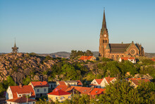 Sweden, Bohuslan, Lysekil, High Angle View Of The Lysekil Church, Sunset (Editorial Use Only)