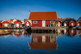 Fototapeta Tęcza - Sweden, Bohuslan, Kungshamn, red fishing shacks in the Fisketangen, old fisherman's neighborhood