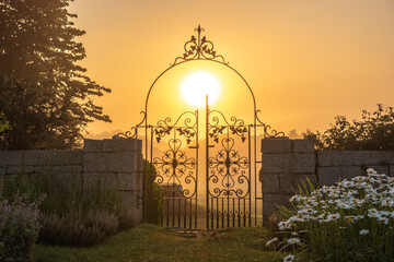 Wall Mural - beautiful view of the gates against the sunset. harkness memorial state park, connecticut.