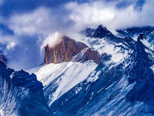 Sticker - Brown Granite next to Paine Horns Three Granite Peaks, Cuernos del Paine National Park, Patagonia, Chile