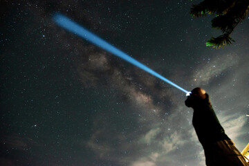 Wall Mural - Low angle shot of light flashes against the Milky Way galaxy at night