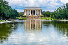 Reflecting Pool, Lincoln Memorial Columns, Washington DC. Dedicated 1922, Statue By Daniel French