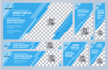 Wall Mural - Set of Blue Web banners templates, Coverpage Standard sizes with space. Vector illustration