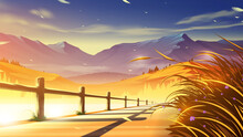 A Lakeside Walkway With Beautiful Mountain Scenery In The Background In Anime Style