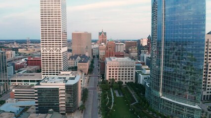 Wall Mural - Milwaukee Wisconsin Great Lake Michigan Aerial View Downtown 4K UHD