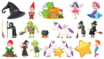 Poster - Set of fantasy fairy tale characters and elements