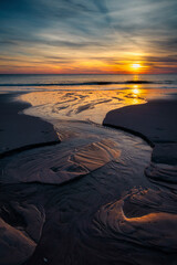 Sticker - USA, New Jersey, Cape May National Seashore. Sunset on ocean shore.