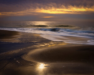 Sticker - USA, New Jersey, Cape May National Seashore. Sunrise on ocean shore.