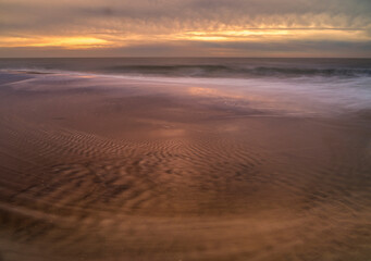 Sticker - USA, New Jersey, Cape May National Seashore. Sunrise on shore.