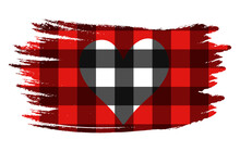 Valentine's Day Banner Hearts Buffalo Plaid Vector Illustration	