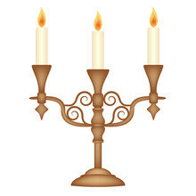 Three Armed Candlestick Or Candle Holder, Vector Illustration