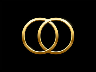 Poster - two golden wedding rings, 3d gold glossy frames of round shape with gradient light effect