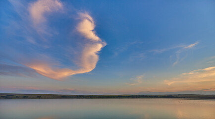 Wall Mural - Serene landscape with sunset in the bay with copy space.