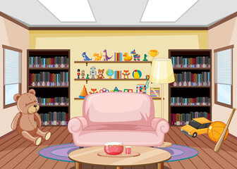 Canvas Print - Interior of kindergarten library with many toys