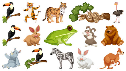 Wall Mural - Set of different wild animals cartoon characters