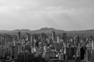 Sticker - Scenic view of high skyscrapers in a city on clear sky background