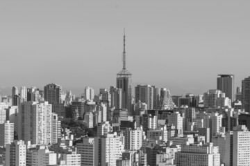 Poster - Scenic view of high skyscrapers in a city on clear sky background