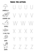 Learning Alphabet. Tracing Letters. Black And White Worksheet.